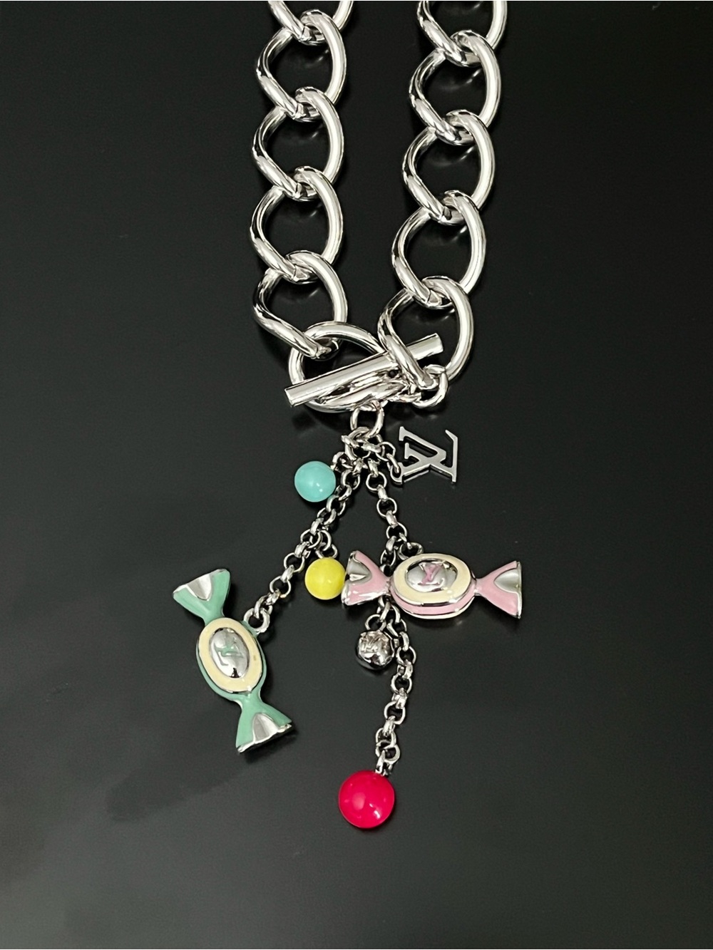 Authentic LV Charm on Unbranded Silver Toggle Necklace - Picture 6 of 7